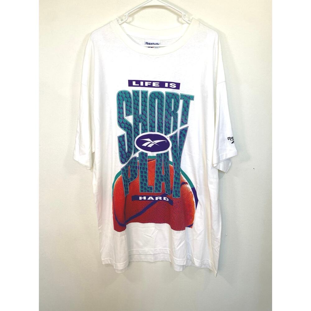 Vintage Reebok basketball t-shirt. Life is Short Play Hard lettering. Size XXL.